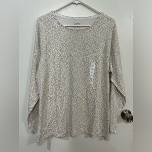 croft & barrow Cream Printed Long Sleeve Tee, size 1X, new